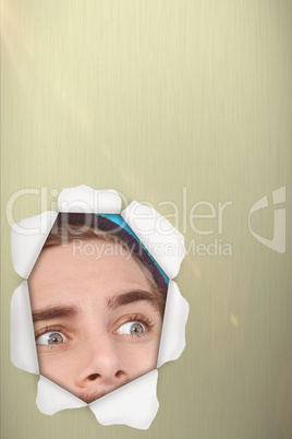 Composite image of hipster making face while taking selfie on mobile phone 3d