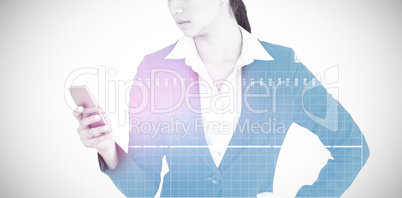 Composite image of businesswoman using mobile phone 3d