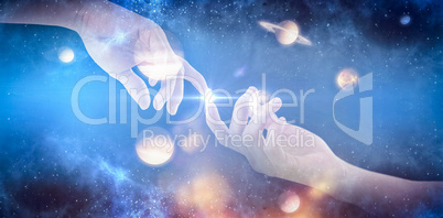 Composite image of hand of man pretending to hold an invisible object 3d