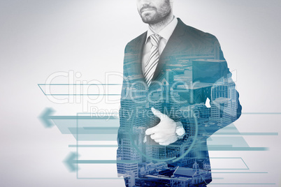 Composite image of midsection of businessman holding folder 3d