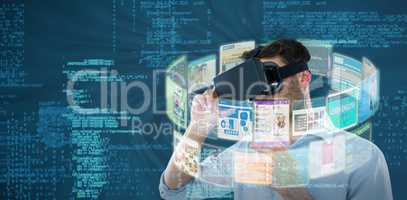 Composite image of man using black virtual reality headset 3d