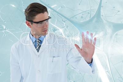Composite image of doctor touching transparent interface 3d