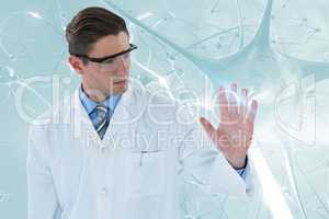 Composite image of doctor touching transparent interface 3d
