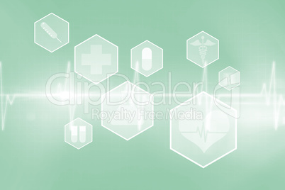 Medical icons in hexagons interface menu 3d