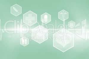 Medical icons in hexagons interface menu 3d