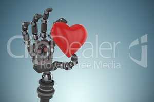 Composite image of 3d image of robot hand holding heard shape decoration