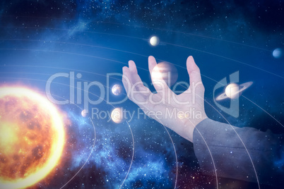 Composite image of businesswoman hand gesturing against white background 3d