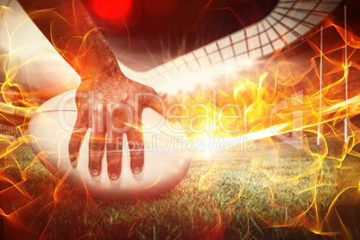 Composite image of composite image of close-up of sports player holding ball 3d