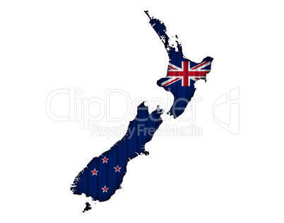 Karte und Flagge von Neuseeland auf Wellblech,
