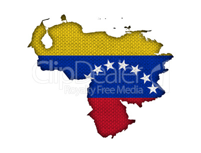 Karte und Fahne von Venezuela auf altem Leinen