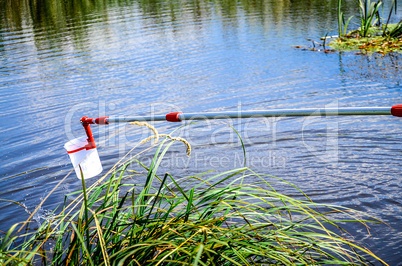 Take samples of water for laboratory testing. The concept - analysis of water purity, environment, ecology.