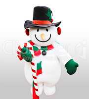 Cute snowman doll captured in close up over white background