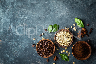 Coffee background, top view