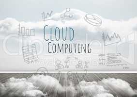 Cloud Computing text with drawings graphics