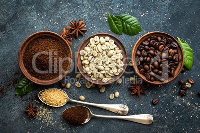 Coffee background, top view