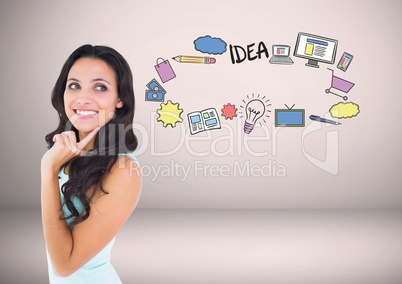 woman with ideas business graphics drawings