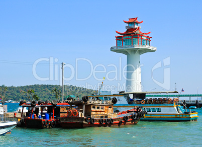 Fisher boat in koh Sichang harbor , Chonburi ,Thailand.