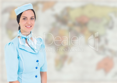 Stewardess against blurry map