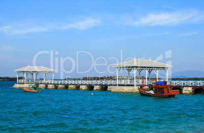 Seascape at koh srichang with a long bridge