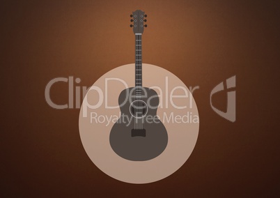 Guitar illustration in circle against brown background