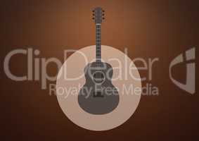 Guitar illustration in circle against brown background