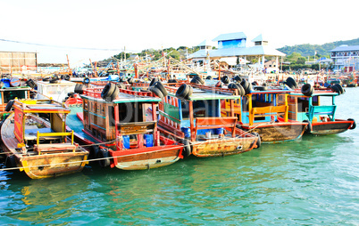 Fisher boat in koh Sichang harbor , Chonburi ,Thailand.