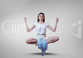 Woman Meditating floating against grey background