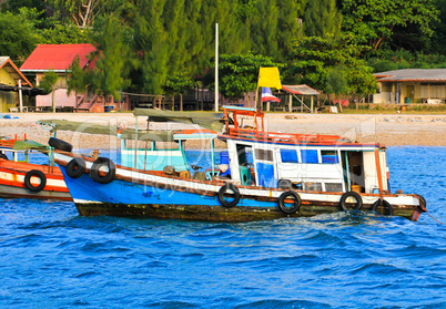 Wooden fishing boat on sea