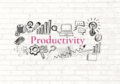 Productivity text with drawings graphics