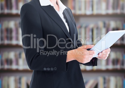 Woman on tablet in Library