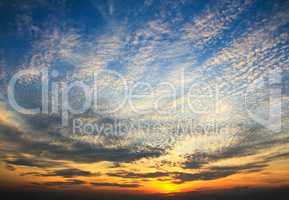 Dramatic sunset sky with clouds