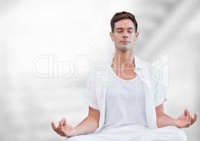 Man Meditating against white background