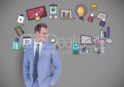 Businessman with business graphics drawings