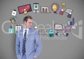 Businessman with business graphics drawings