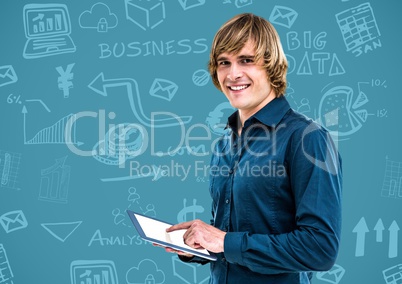 Man with Business graphics drawings