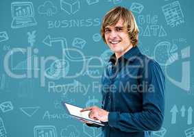 Man with Business graphics drawings