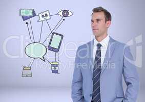 Businessman with business work graphic drawingsl