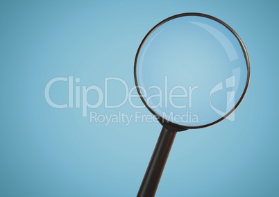 3D Magnifying glass against blue background