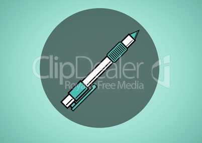Pen illustration icon in circle against green background