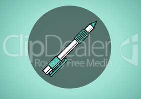 Pen illustration icon in circle against green background