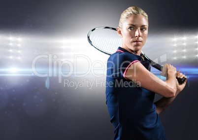 Tennis player against bright lights