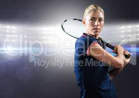 Tennis player against bright lights