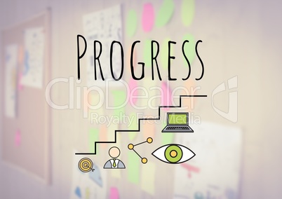 Progress text with drawings graphics