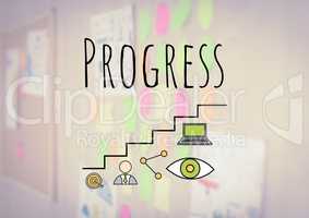 Progress text with drawings graphics