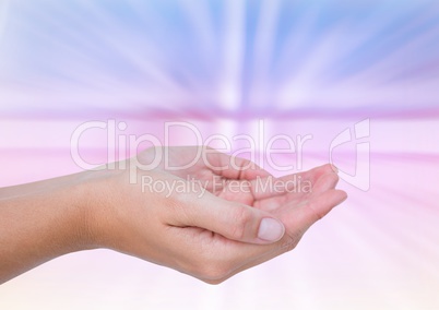 Hands begging against abstract background