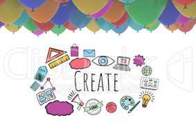 Create text with drawings graphics and balloons