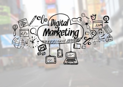 Digital Marketing text with drawings graphics