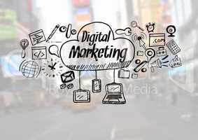 Digital Marketing text with drawings graphics