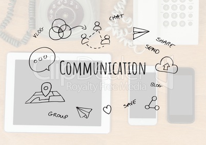 Communication text with drawings graphics