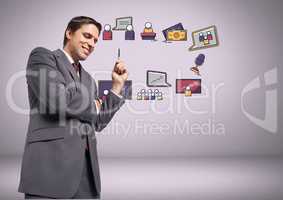 Businessman with business graphic drawings
